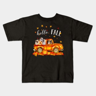 Bulldogs Hello Fall - Bulldogs In Car Pumpkin Halloween T-shirt Bulldogs Autunm Gift Kids T-Shirt